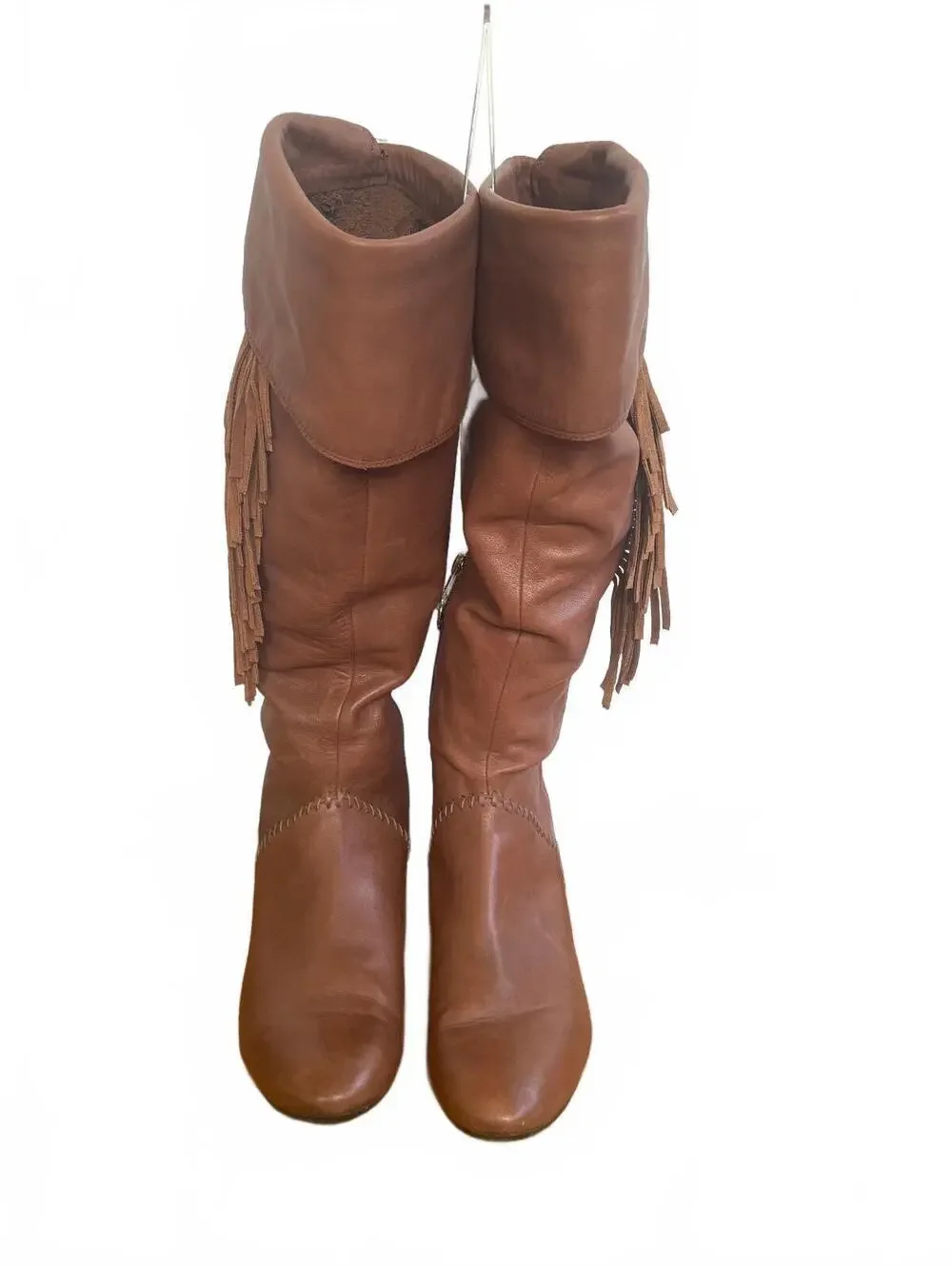 House of Harlow Tessa Brown Leather Fringe Boots US 7.5 EU 38 Slouchy Boho 70s